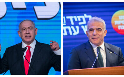 Le Premier ministre Benjamin Netanyahu, à gauche, et Yair Lapid, à droite. (Crédit : Flash90)