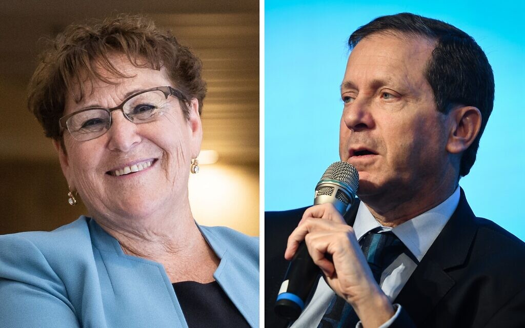 Les candidats à la présidence Miriam Peretz et Isaac Herzog (Crédit : Flash 90)