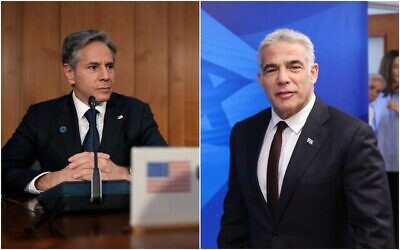 Le secrétaire d'Etat américain Antony Blinken (g) et le ministre des Affaires étrangères israélien Yair Lapid. (AP/Montage)