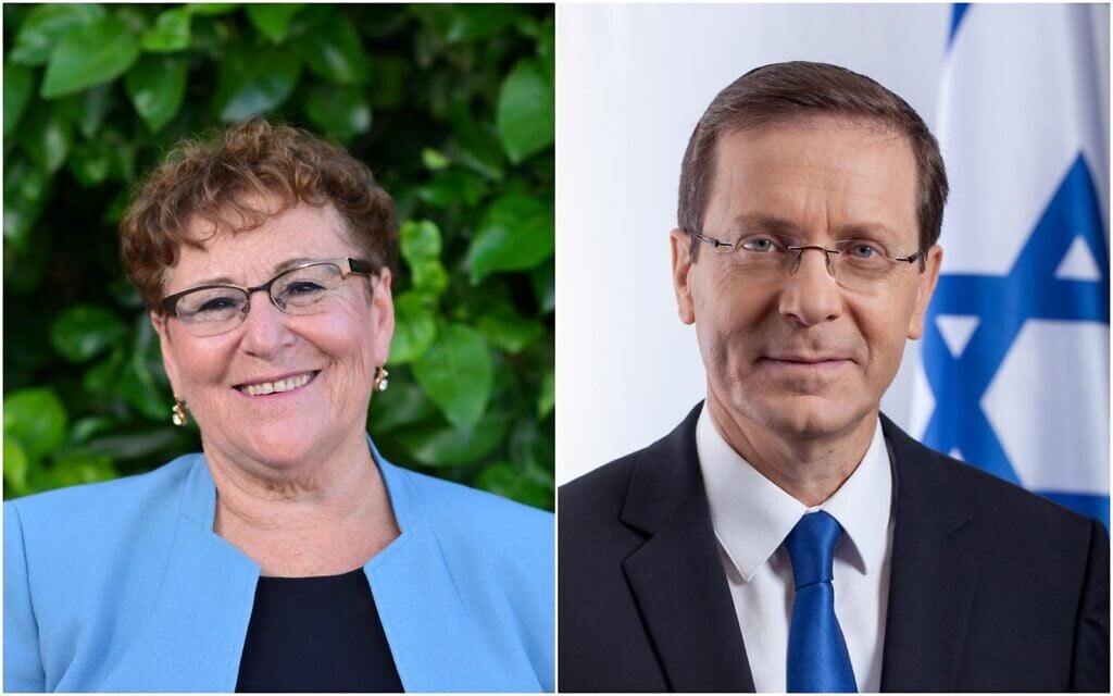 Les candidats à la présidence Miriam Peretz et Isaac Herzog (Crédit : Meir Elifor)