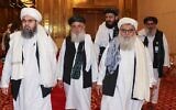 Une délégation de talibans afghans assiste à une session de pourparlers de paix entre le gouvernement afghan et les talibans dans la capitale qatarie Doha, le 17 juillet 2021. (Crédit : KARIM JAAFAR / AFP)
