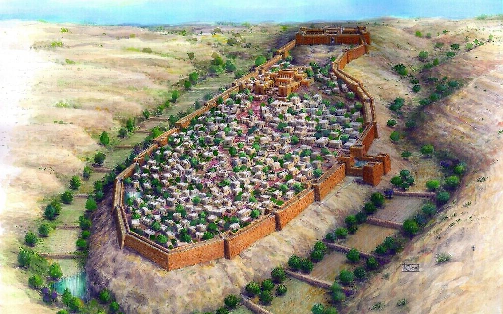 Une illustration de ce à quoi ressemblaient probablement les murs de protection entourant Jérusalem à l'époque du Premier Temple. (Leonardo Gurevitz, Archives de la Cité de David)