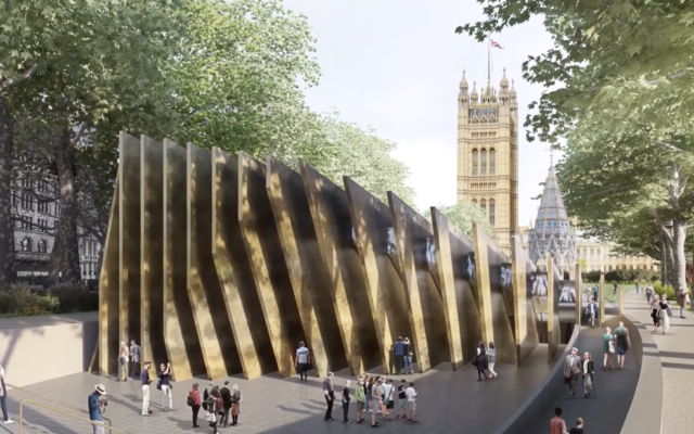 Un modèle virtuel du mémorial de l'Holocauste proposé dans les jardins de la tour Victoria, devant le Parlement britannique. (Capture d'écran/YouTube) Un modèle virtuel du mémorial de l'Holocauste proposé dans les jardins de la tour Victoria, devant le Parlement britannique. (Capture d'écran/YouTube)