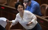 L'ex-députée de la Liste arabe unie Hanin Zoabi en séance plénière de la Knesset, le 11 juillet 2016. (Crédit : Yonatan Sindel/Flash90/File)