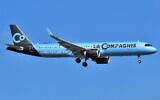 Un Airbus A321neo de La Compagnie en approche finale de l'aéroport international de Newark Liberty, le 27 juin 2019. (Crédit : Adam Moreira/Wikipedia CC-BY-SA-4.0) 