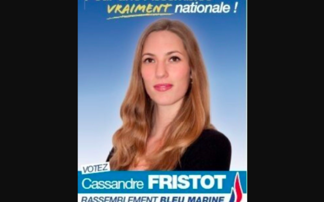 Cassandre Fristot, ancienne élue locale et ex-candidate FN aux législatives de 2012, sur une affiche de campagne.