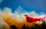 Les pompiers tentent d'éteindre un incendie qui a éclaté dans une forêt près de Beit Meir, à l'extérieur de Jérusalem, le 15 août 2021. (Crédit : Yonatan Sindel/Flash90)