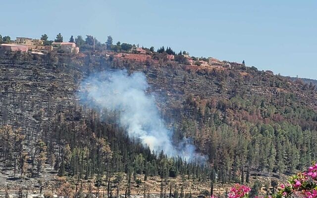 Un petit feu à côté de Kiryat Yearim, à l'extérieur de Jerusalem, 19 août 2021 (Crédit : autorisation)