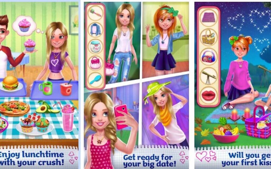 Capture d'écran du jeu 'My First High School Crush', destiné aux enfants de 6 à 12 ans, tel qu'il apparaît dans Google Play store. (Capture d'écran) Capture d'écran du jeu 'My First High School Crush', destiné aux enfants de 6 à 12 ans, tel qu'il apparaît dans Google Play store. (Capture d'écran)