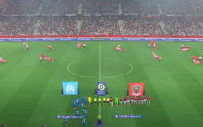 Les équipes de Nice et de Marseille au début du match du 22 août 2021. (Crédit : capture d'écran YouTube)
