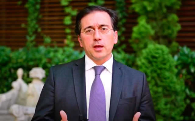 Le ministre des Affaires étrangères, de l'Union européenne et de la coopération de l’Espagne, José Manuel Albares Bueno. (Crédit : Capture d'écran YouTube)