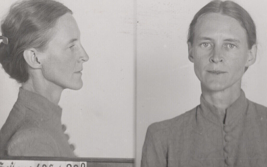 Les photos d'identité de la Gestapo de Mildred Harnack après son arrestation, en 1942. (Crédit : Bundesarchiv, R 58/03191-228)
