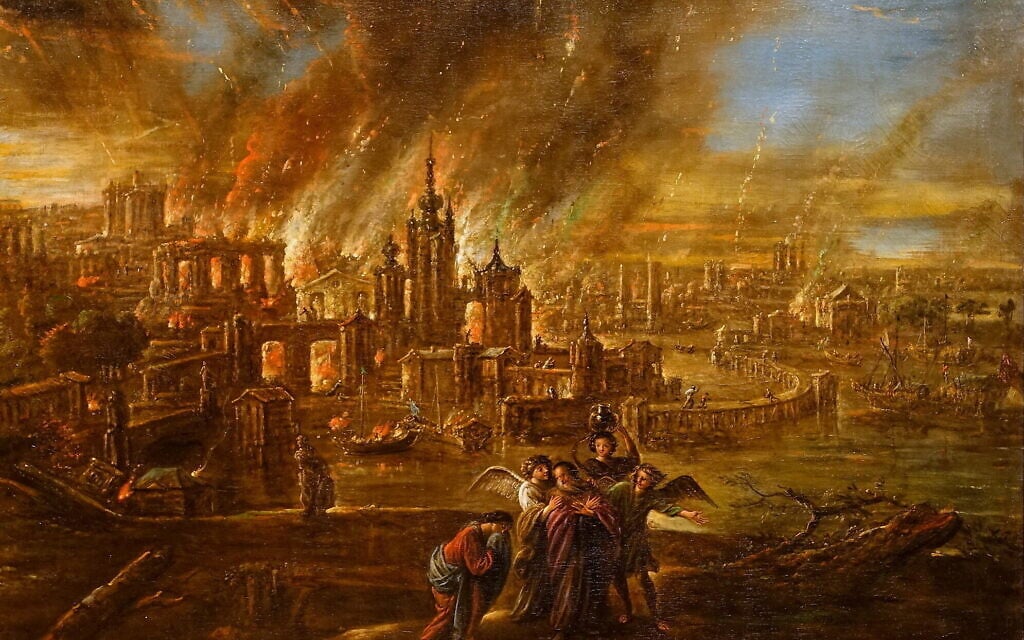 Sodome et Gomorrhe en feu par Jacob de Wet II, en 1680 (Crédit : Creative commons) Sodome et Gomorrhe en feu par Jacob de Wet II, en 1680 (Crédit : Creative commons)