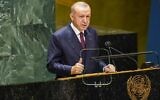 Le président turc Recep Tayyip Erdogan prend la parole lors du rassemblement annuel à New York pour la 76e session de l'Assemblée générale des Nations Unies, le 21 septembre 2021, à New York. (Pool/Getty Images North America/Getty Images via AFP)