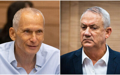 (G) Le ministre de la Sécurité Publique Omer Barlev lors d'une réunion à la Knesset, le 13 septembre 2021 et (D) le ministre de la Défense Benny Gantz lors d'une réunion à la Knesset, le 19 octobre 2021. (Crédit : Olivier Fitoussi ; Yonatan Sindel/Flash90)