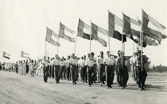 Des membres du groupe sud-africain pro-allemand Ossewabrandwag participent à une parade sur cette photo non datée datant de la Seconde Guerre mondiale. (Crédit : autorisation OB Archive, North-West University, Afrique du Sud)