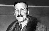 Portait non daté du romancier autrichien juif, dramaturge, journaliste et biographe Stefan Zweig. (Crédit : AP Photo)