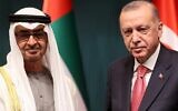 Le président turc Recep Tayyip Erdogan (à droite) pose avec le prince héritier d'Abou Dhabi, le cheikh Mohammed bin Zayed Al Nahyan, lors d'une cérémonie officielle au complexe présidentiel à Ankara, le 24 novembre 2021. (Crédit : Adem ALTAN / AFP)