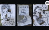 Les caricatures d’un Juif, d’un musulman et d’un Noir sur lesquelles ont tiré des membres d’un groupuscule d’extrême droite baptisé « la Famille Gallicane ». (Crédit : Streetpress)