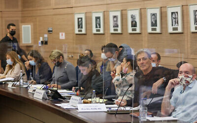 La commission des Affaires étrangères et de la Défense de la Knesset se réunit pour discuter des effets du changement climatique sur la sécurité nationale du pays, le 16 novembre 2021. (Noam Moskowitz/Knesset)