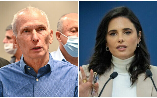 Le ministre de la Sécurité intérieure Omer Barlev à Nazareth, le 9 novembre 2021. (Crédit : Michael Giladi/Flash90) et, à gauche, la ministre de l'Intérieur Ayelet Shaked au ministère des Finances de Jérusalem, le 31 octobre 2021. (Crédit : Yonatan Sindel/Flash90) Le ministre de la Sécurité intérieure Omer Barlev à Nazareth, le 9 novembre 2021. (Crédit : Michael Giladi/Flash90) et, à gauche, la ministre de l'Intérieur Ayelet Shaked au ministère des Finances de Jérusalem, le 31 octobre 2021. (Crédit : Yonatan Sindel/Flash90)