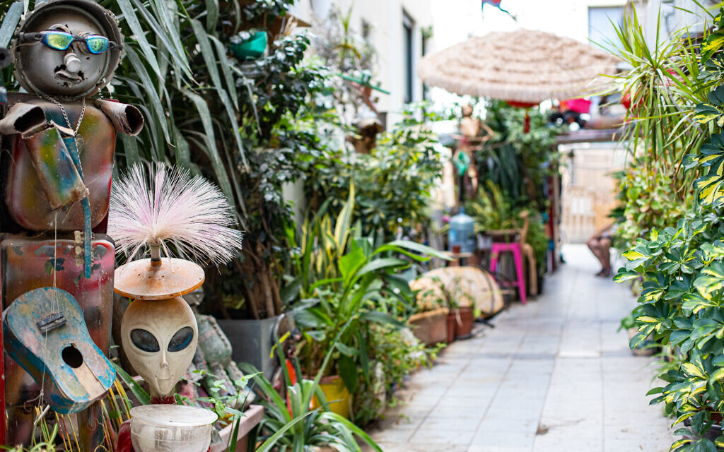 Le jardin d'Itzik Purim sur l'avenue Ben Yehuda à Tel Aviv (Crédit : Sophie Rachel Amzallag)