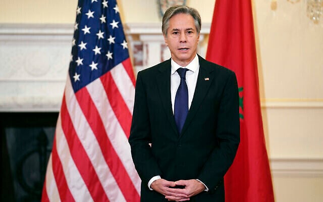 Le secrétaire d'État américain Antony Blinken s'exprime au Département d'État américain à Washington, le 22 novembre 2021. (Crédit : Sarah Silbiger/Pool via AP)