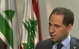 L'homme politique libanais Sami Gemayel en 2019 (Crédit : capture d'écran Al Arabiya).