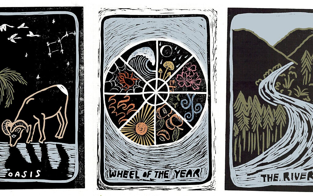 Trois cartes du jeu de tarot "TARO::TORA" d'Ava Sayaka Rosen. (Ava Sayaka Rosen/via JTA)