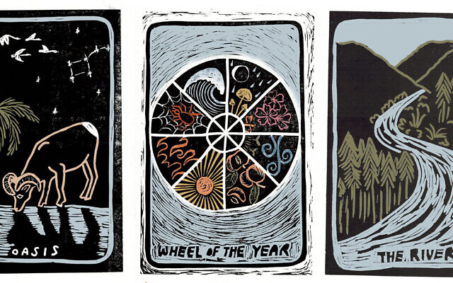 Trois cartes du jeu de tarot "TARO::TORA" d'Ava Sayaka Rosen. (Ava Sayaka Rosen/via JTA)