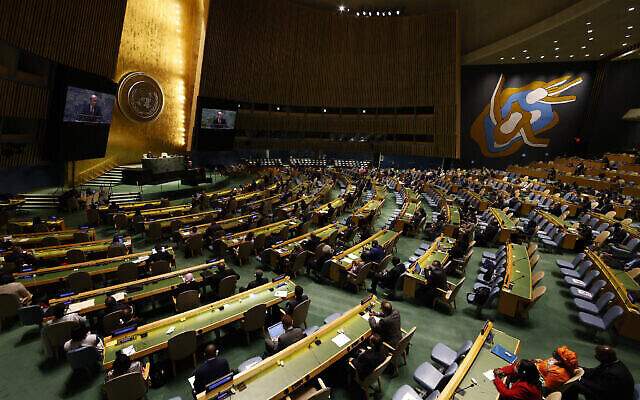 United Nations Secretary-General Antonio Guterres speaks at a High-level meeting to commemorate the twentieth anniversary of the adoption of the Durban Declaration during the 76th Session of the U.Le Secrétaire général des Nations Unies, Antonio Guterres, s'exprime lors d'une réunion de haut niveau pour commémorer le 20e anniversaire de l'adoption de la Déclaration de Durban pendant la 76e session de l'Assemblée générale des Nations Unies au siège des Nations Unies à New York, le 22 septembre 2021. (John Angelillo/Pool Photo via AP)N. General Assembly at United Nations headquarters in New York, on Wednesday, Sept. 22, 2021. (John Angelillo/Pool Photo via AP) United Nations Secretary-General Antonio Guterres speaks at a High-level meeting to commemorate the twentieth anniversary of the adoption of the Durban Declaration during the 76th Session of the U.Le Secrétaire général des Nations Unies, Antonio Guterres, s'exprime lors d'une réunion de haut niveau pour commémorer le 20e anniversaire de l'adoption de la Déclaration de Durban pendant la 76e session de l'Assemblée générale des Nations Unies au siège des Nations Unies à New York, le 22 septembre 2021. (John Angelillo/Pool Photo via AP)N. General Assembly at United Nations headquarters in New York, on Wednesday, Sept. 22, 2021. (John Angelillo/Pool Photo via AP)
