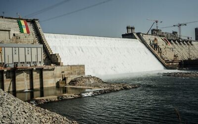 Le site du Grand Ethiopian Renaissance Dam (GERD) à Guba, en Éthiopie, le 19 février 2022. (Crédit : Amanuel Sileshi/AFP)