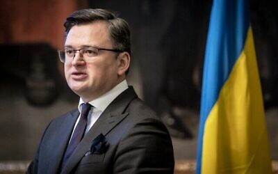 Le Ministre ukrainien des Affaires Etrangères Dmytro Kuleba à Christiansborg, Copenhague, Danemark, le 27 janvier 2022. (Crédit :Mads Claus Rasmussen / Ritzau Scanpix / AFP) / Denmark OUT