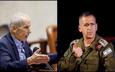 Le ministre de la Sécurité intérieure Omer Barlev, à gauche, lors d'une séance plénière dans la salle de la Knesset, le 31 janvier 2022.  Le chef d'État-major de l'armée israélienne Aviv Kohavi, à droite, pendant une cérémonie à Jérusalem, le 29 novembre 2021. (Crédit : Olivier Fitoussi/Flash90)