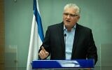 Le ministre Eli Avidar pendant une conférence de presse à la Knesset, le parlement israélien en Israël, le 22 février 2022. (Crédit : Yonatan Sindel/Flash90)