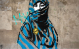 Une fresque montrant une femme voilée porteuse d'une étoile jaune, visible depuis plusieurs mois à Grenoble, en février 2022. (Crédit : Twitter)