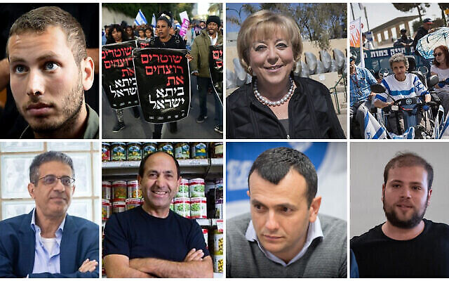 En haut (de gauche à droite) Avner Netanyahu, manifestations israélo-éthiopiennes contre la police, la maire de Netanya Miriam Feirberg, les manifestants pour les droits des personnes handicapées; 2ème rangée Ilan Yeshua, Rami Levi, Shai Babad, Topaz Luk (Flash 90) En haut (de gauche à droite) Avner Netanyahu, manifestations israélo-éthiopiennes contre la police, la maire de Netanya Miriam Feirberg, les manifestants pour les droits des personnes handicapées; 2ème rangée Ilan Yeshua, Rami Levi, Shai Babad, Topaz Luk (Flash 90)