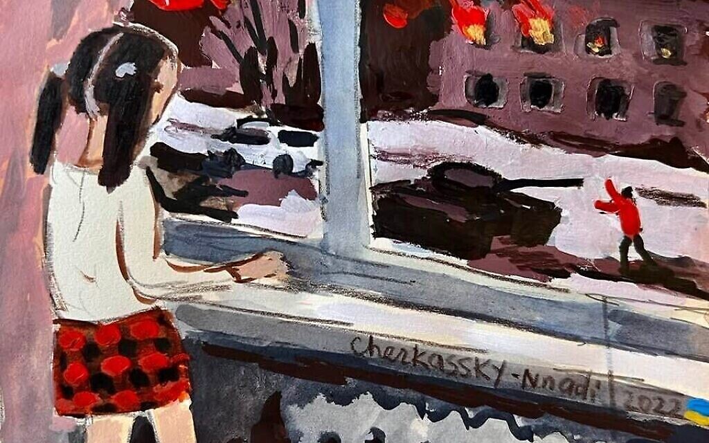 Une œuvre de l’artiste israélienne d’origine ukrainienne, Zoya Cherkassky, montrant l’invasion russe de l’Ukraine, vendue dans le cadre de 'WithDraw the War : Art Fundraiser for Ukraine,' en mars 2022 (Autorisation WithDraw the War : Art Fundraiser for Ukraine) Une œuvre de l’artiste israélienne d’origine ukrainienne, Zoya Cherkassky, montrant l’invasion russe de l’Ukraine, vendue dans le cadre de 'WithDraw the War : Art Fundraiser for Ukraine,' en mars 2022 (Autorisation WithDraw the War : Art Fundraiser for Ukraine)
