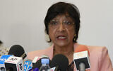 Navi Pillay, alors commissaire aux droits de l'homme des Nations unies, s'exprimant lors d'une conférence de presse à Rabat, au Maroc, le 29 mai 2014. (Crédit : Paul Schemm/AP)