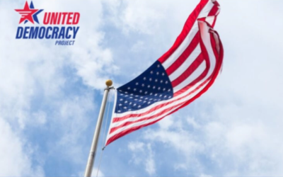 La page web du nouveau United Democracy Project de l’AIPAC, ou super PAC, telle que vue le 21 mars 2022. Ni l’AIPAC ni Israël ne sont mentionnés. (Capture d’écran via la JTA)