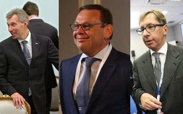 De gauche à droite : German Khan (government.ru), Mikhail Fridman (Mikhail Svetlov/Getty Images via JTA) et Petr Aven (Alexander Aleshkin/Epsilon/Getty Images via JTA).