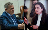 Le ministre de la Santé Nitzan Horowitz lors d’une séance plénière à la Knesset, le 23 février 2022; la ministre de l’Intérieur Ayelet Shaked tient une conférence de presse à l’aéroport Ben Gurion près de Tel Aviv, le 13 mars 2022. (Yonatan Sindel; Roy Alima/Flash90)