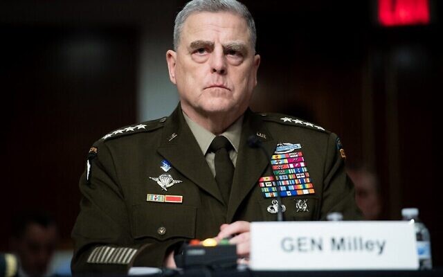 Le président des chefs d'état-major interarmées, le général Mark Milley, témoigne lors d'une audience de la commission des forces armées du Sénat à Washington, DC, le 7 avril 2022. (Crédit: Saul Loeb / AFP) Le président des chefs d'état-major interarmées, le général Mark Milley, témoigne lors d'une audience de la commission des forces armées du Sénat à Washington, DC, le 7 avril 2022. (Crédit: Saul Loeb / AFP)