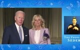 Le président américain Joe Biden et la Première dame Jill Biden lors du seder de la Maison Blanche, par vidéoconférence, le 14 avril 2022. (Crédit: Capture d'écran/YouTube)