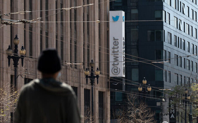 Le siège de Twitter à San Francisco, en Californie, le 26 avril 2022. (Crédit : Amy Osborne/AFP)