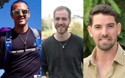 Les trois victimes de l'attentat terroriste à Tel Aviv, le 7 avril 2022. De gauche à droite : Tomer Morad, Eytam Magini et Barak Lufen. (Crédit : Autorisation)