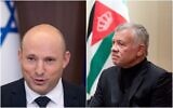 Le Premier ministre Naftali Bennett et le roi de Jordanie Abdallah. (Crédit : Composite/AP)