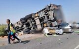 Le lieu d'un accident mortel près de Kiryat Malachi le 3 mai 2022. (Crédit : Autorisation)