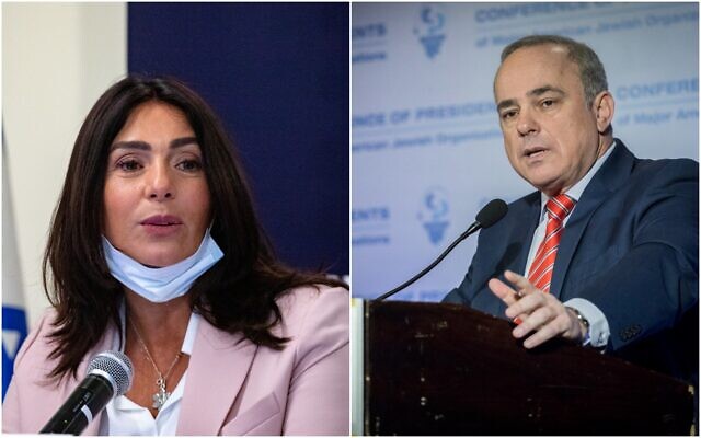 Les députés du Likud Miri Regev et Yuval Steinitz. (Crédit : Collage/Flash90)