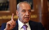 Le président du Parlement libanais, Nabih Berri, à Beyrouth, au Liban, le 11 mai 2018. (Crédit : AP Photo/Hussein Malla)